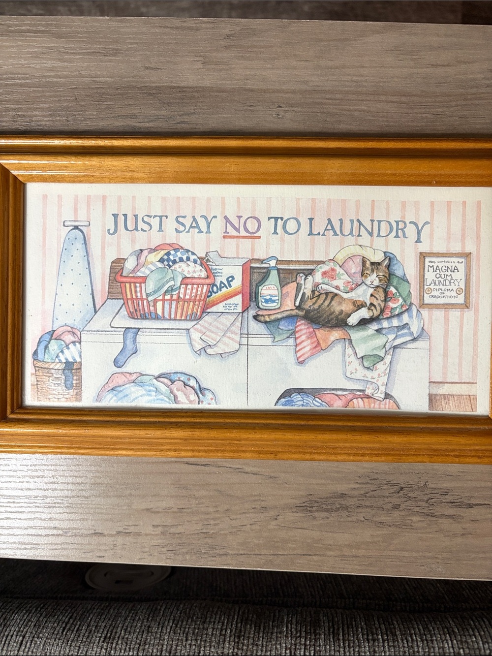 Just Say No To Laundry Framed Wall Art - Cat Laundry Vintage Figi Graphics